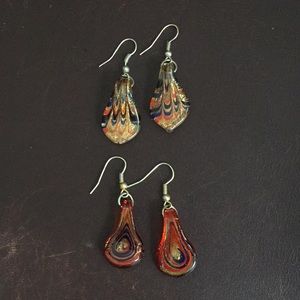 2-Pair One-of-a-Kind Colorful Tear Drop Earrings